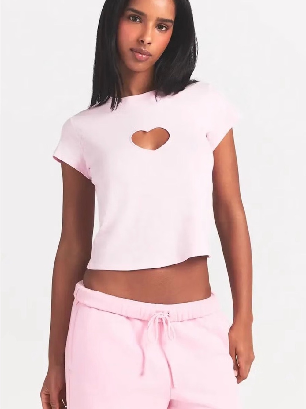 SKIMS Pale Pink Heart Cutout Crop Tee